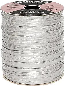 Raffia Ribbon for Crafts - Raffia Yarn Grass Twine for Gift Wrapping, DIY Decoration & More | Matte String Paper Rope for Crochet - 1/4'' Wide, 100 Yards, Silver