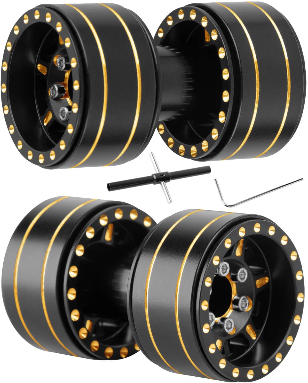 1.0" Dually Beadlock RC Wheel Rim for 1/18 1/24 Trx4m Axia 1 SCX24 RC Crawler,1.0 Full Brass RC Wheel Hub Rim 4pcs