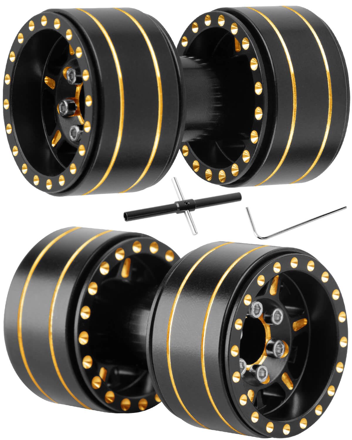 hopsupRC 1.0" Dually Beadlock RC Wheel Rim for 1/18 1/24 Trx4m Axia 1 SCX24 RC Crawler,1.0 Full Brass RC Wheel Hub Rim 4pcs