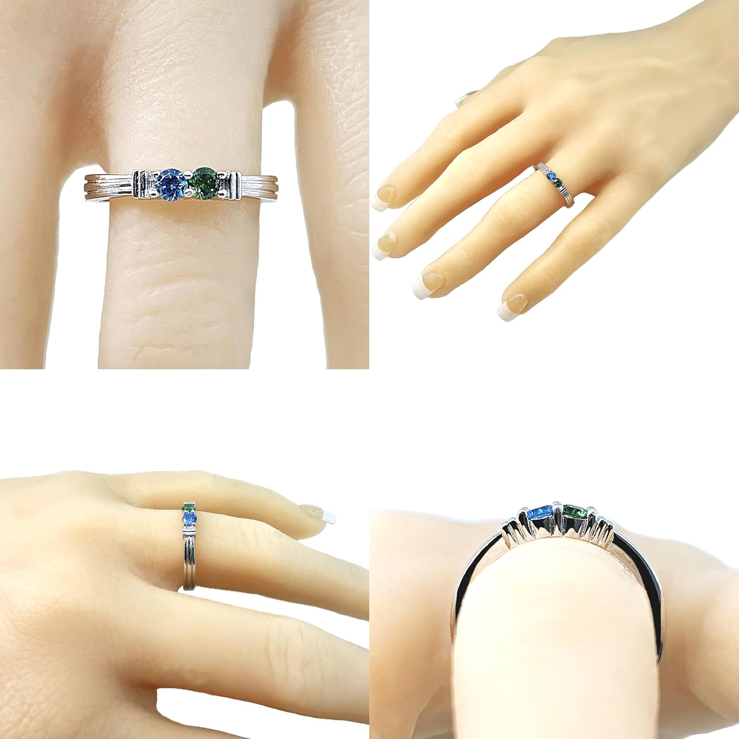 Central Diamond Center Shared Prong Couples 2 Stone Ring w/Simulated Birthstones in Sterling Silver, 10K or 14K Gold