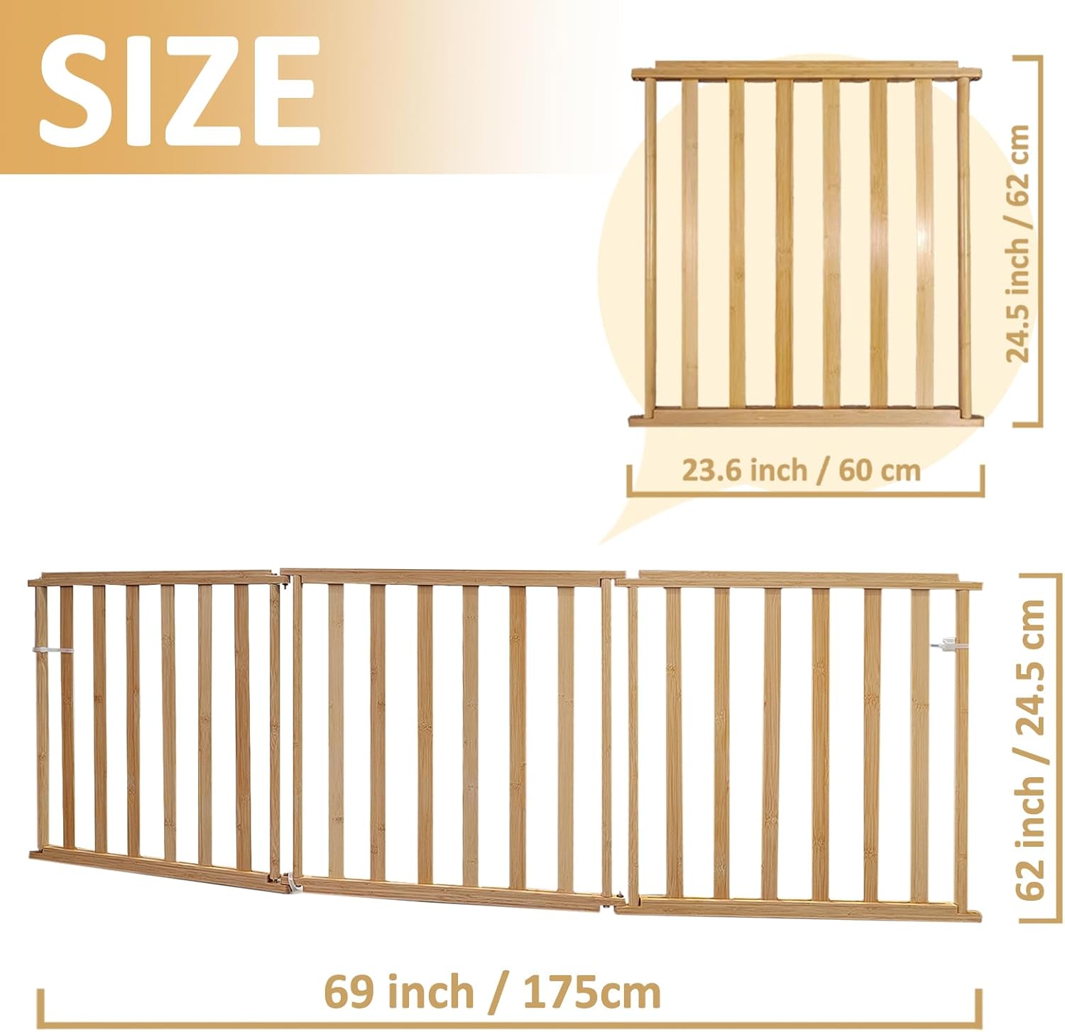 Bamboo Pet Gate & Indoor Fence-Dog Gate for Stairs, Doorways Easy-Tool Installation Versatile Puppy Gate for Dogs and Small to Medium Pets (3 Panel)