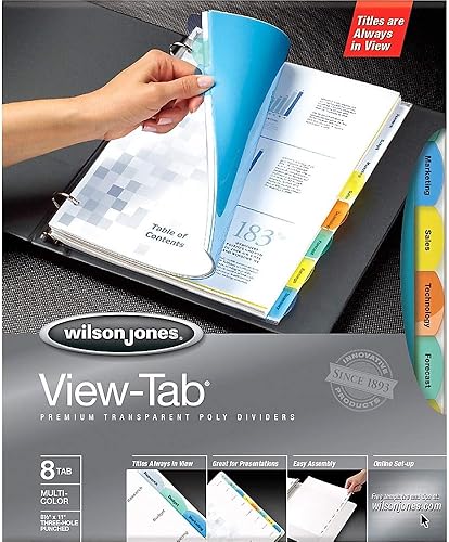 Miniatura 3 de Wilson Jones 55567 Separadores de índice transparentes con pestaña visual, 8 pestañas, rectángulo, letra, surtido (caja de 5 juegos)
