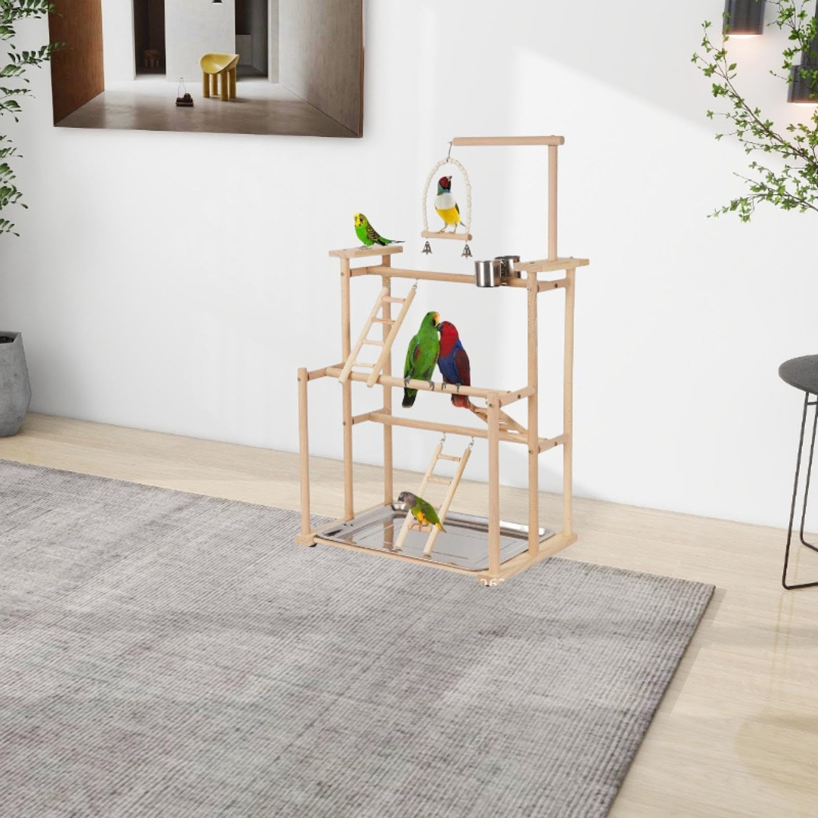 Robusto supporto per uccelli in legno per parco giochi per pappagalli, centro attività per coinvolgere i compagni pennuti, inseparabili quotidiani,