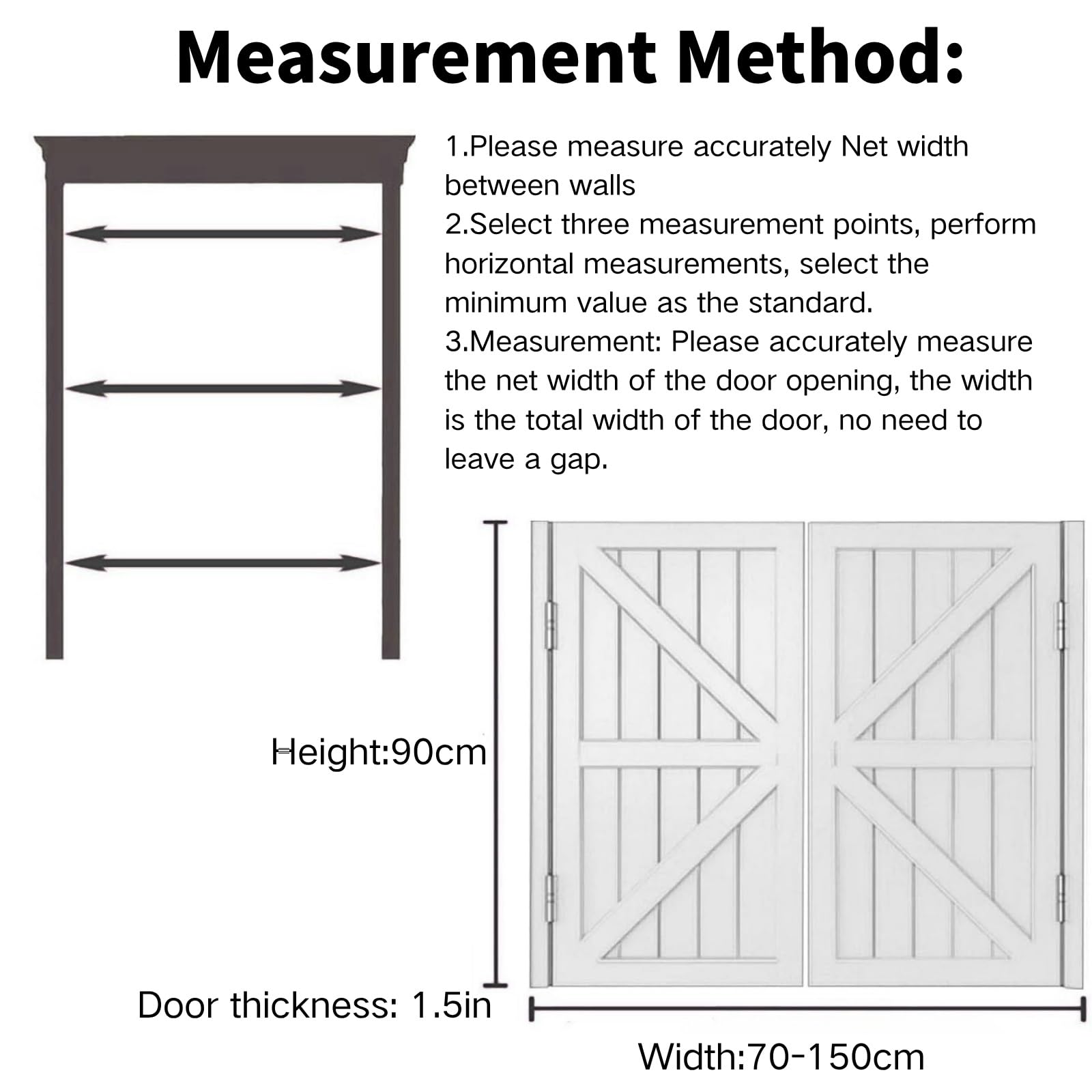 Porte Battante Double, Porte Saloon En Bois Avec Charnières, Porte Saloon De Séparation Portes De Grange Pour Escalier Salle De Bain Cuisine Chambre Balcon(Blanc,W:114 x H:90cm)