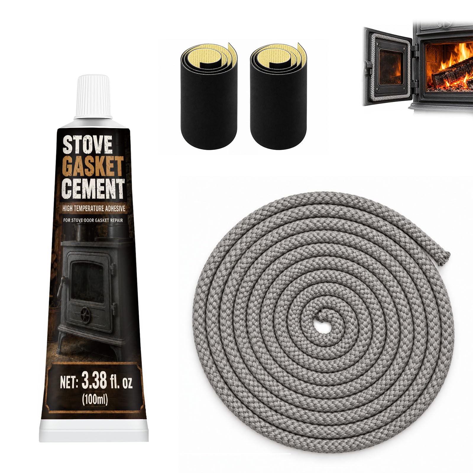 Kit di guarnizioni per stufe a legna, 10 mm, corda con adesivo ad