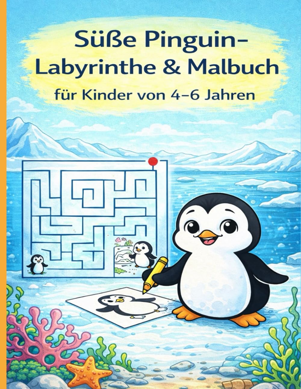 Süße Pinguin-Labyrinthe & Malbuch für Kinder von 4–6 Jahren: Einfache und lustige Labyrinthe sowie Malvorlagen für Vorschulkinder und Kindergartenkinder