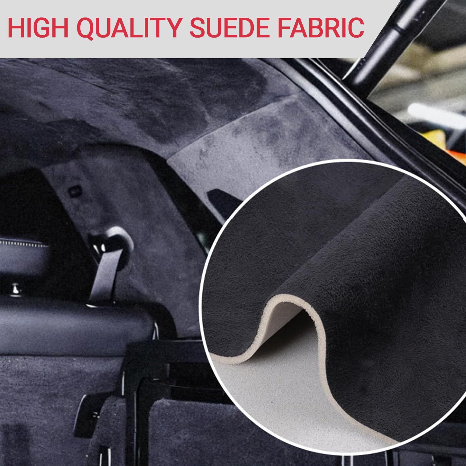 Tissu Ciel de Toit Voiture 200 cm x 150 cm, Aspect Daim, avec Dos en Mousse de 4 mm, Rénovation Garniture Intérieure Textile pour Voiture, Caravane, Bateau, Camping-car, Bricolage, Noir