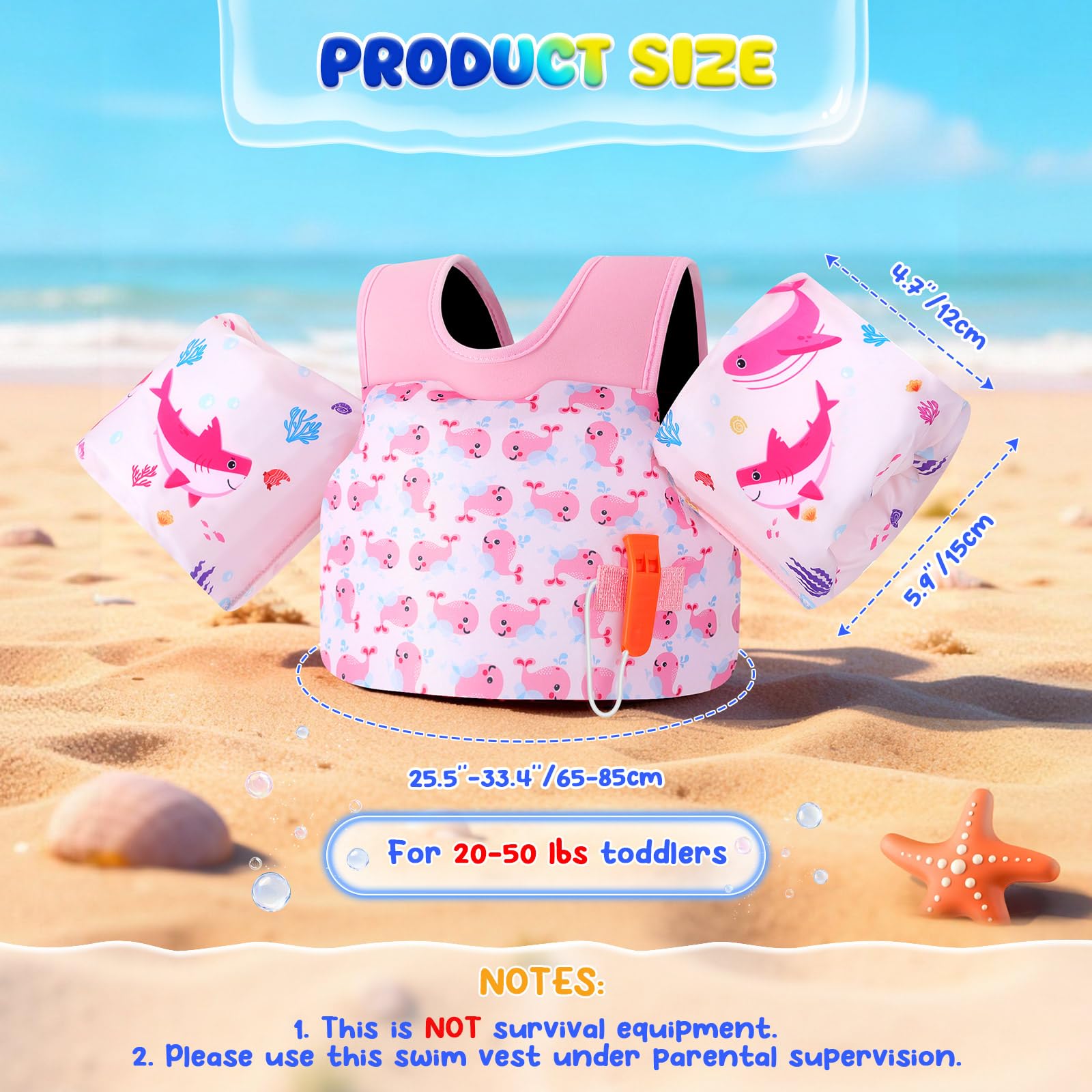 MoKo Kleinkind Schwimmflügel für Kinder,Schwimmflügel Jungen und Mädchen Cartoon Trainingsweste mit Schrittgurt, Pool Schwimmjacke Schulterriemen Wasserflügel