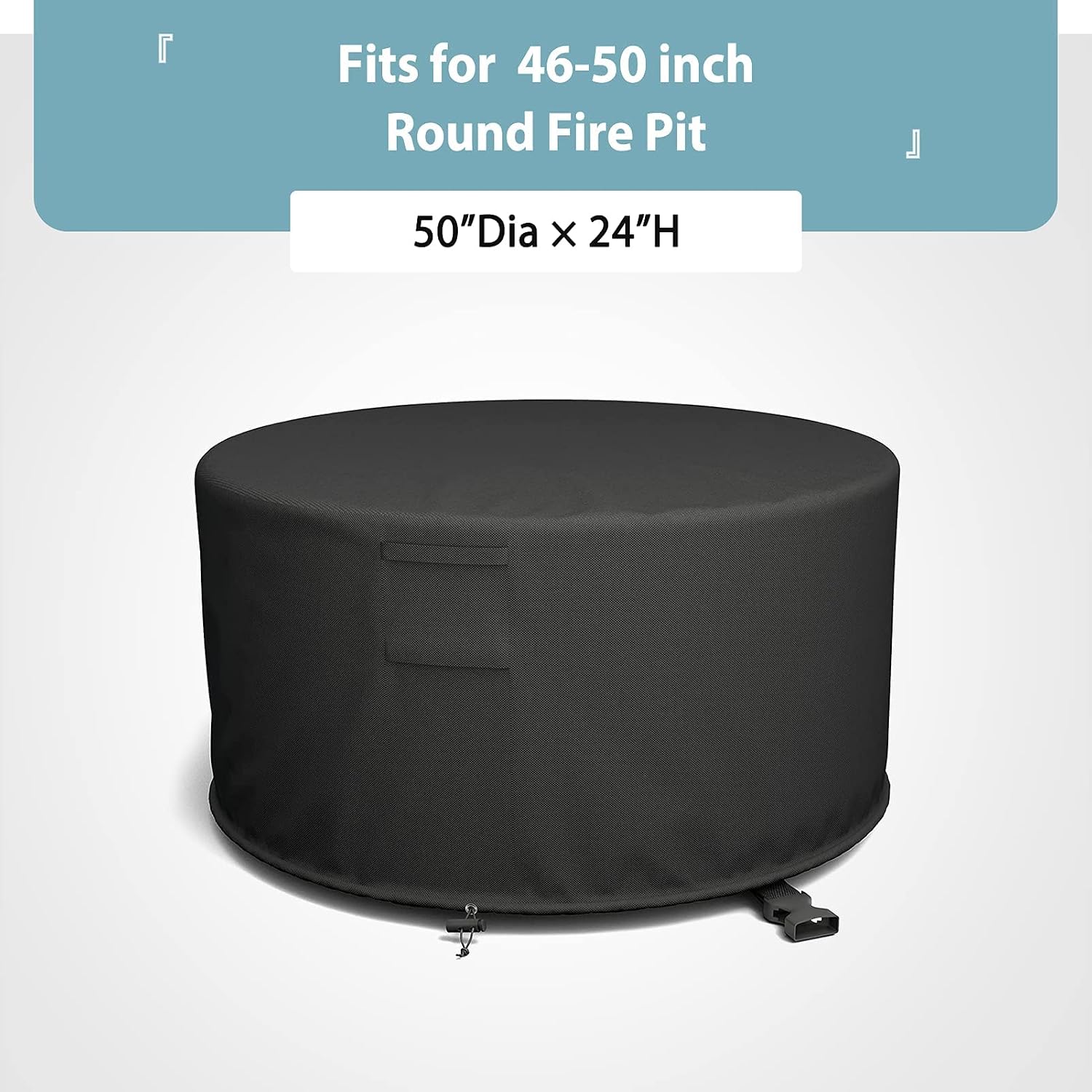 50'' Round Fire Pit Cover, Fits Wood Burning Firepit, Fire Pit Grill, or Fire Pit Ring DIY Process, Waterproof & Windproof, 50 Dia x 24 H