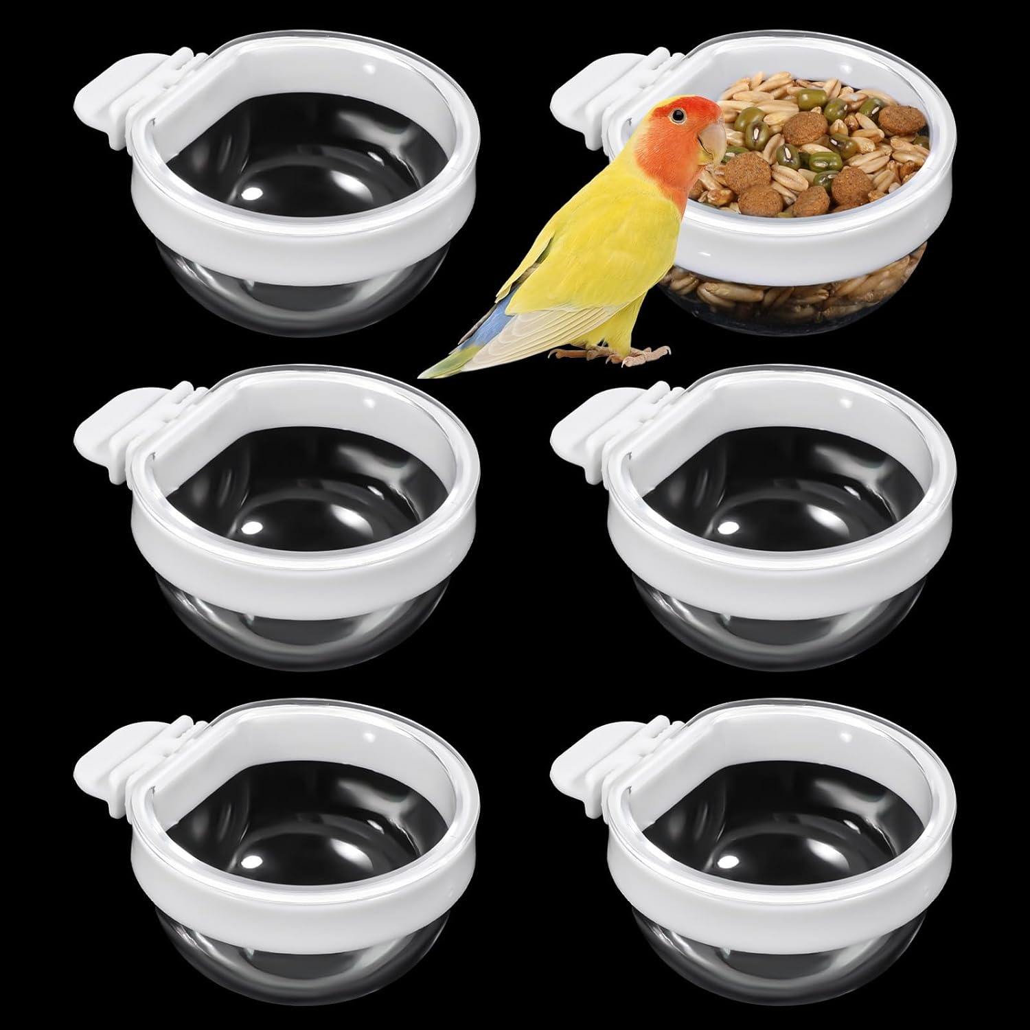 Zelphvt 6 Pack Transparent Detachable Bird Feeders - Hanging Seed Water Bowls for Parakeets, Finches & Small Cage Birds