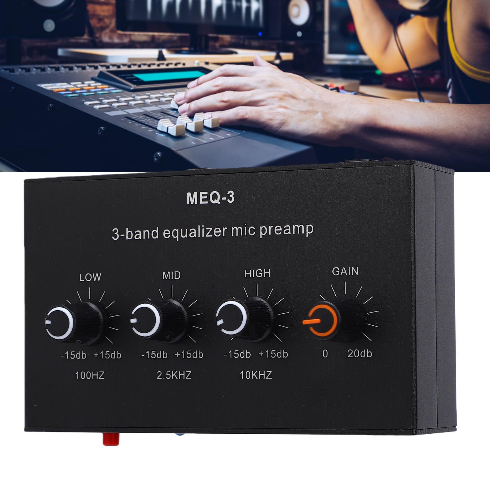 banapoy Préampli Microphone Amplificateur Gain Micro, Préampli Micro égaliseur 3 Bandes, Préamplificateur Condensateur Gain Réglable 0-20 DB, pour Dynamique Condensateur