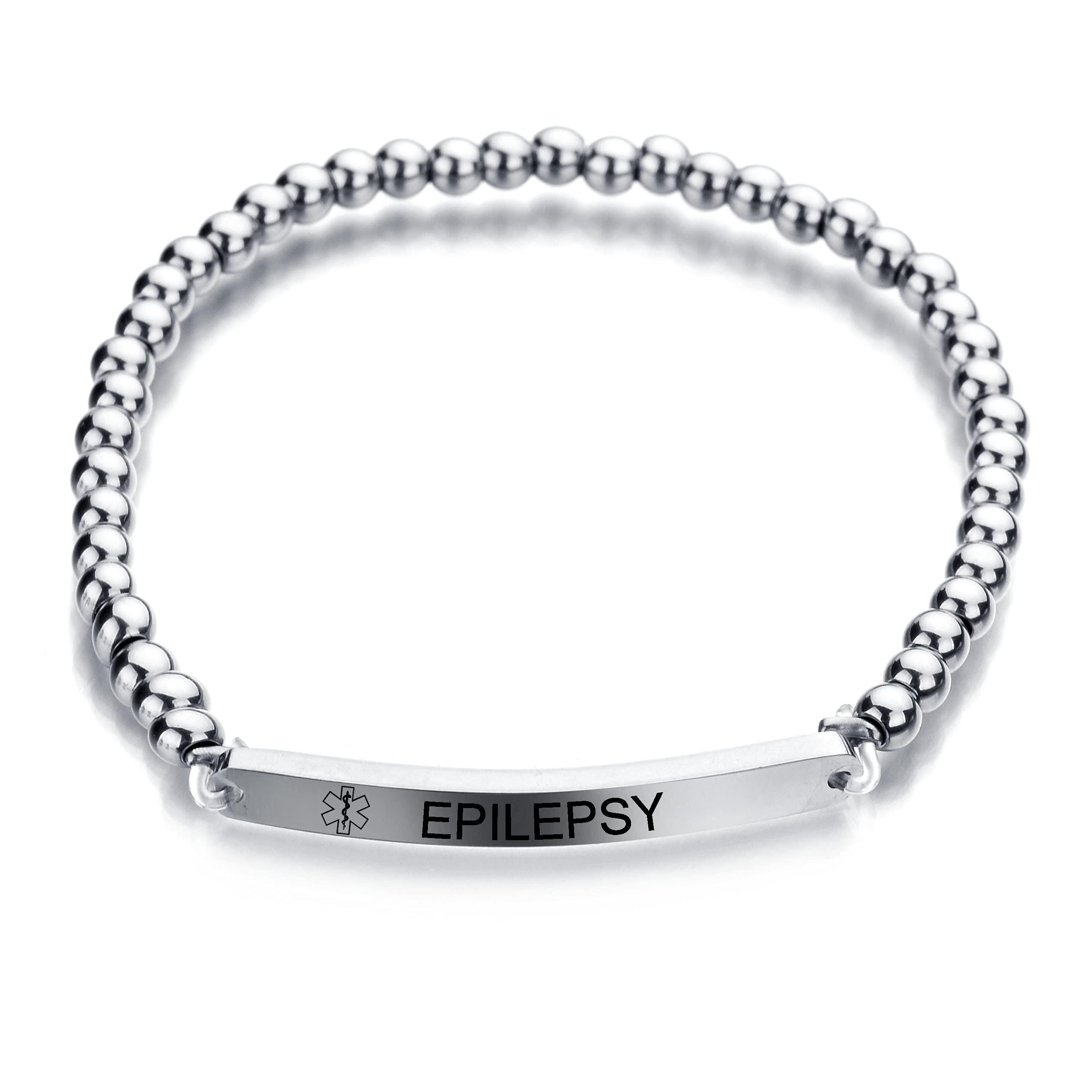 Women's Custom 4mm Bead Medical Id Bracelets | Customized Medical Alert Bracelet Stretch For Women |Customized Engraved Medical Bracelet For Free 7.5 Inch