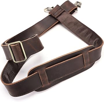 MASIWEI Genuine Leather Bag Strap Replacement Shoulder Strap Adjustable with Padded for Duffel Bag, Crossbody Bag, Laptop Bag, Briefcase, Messenger Bag,Coffee