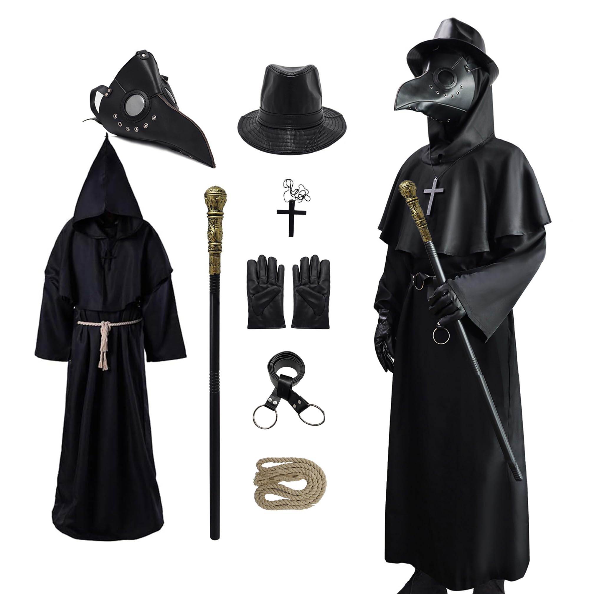 Coseaon Plague Doctor Costume Adult Cosplay Medieval Devil Monk