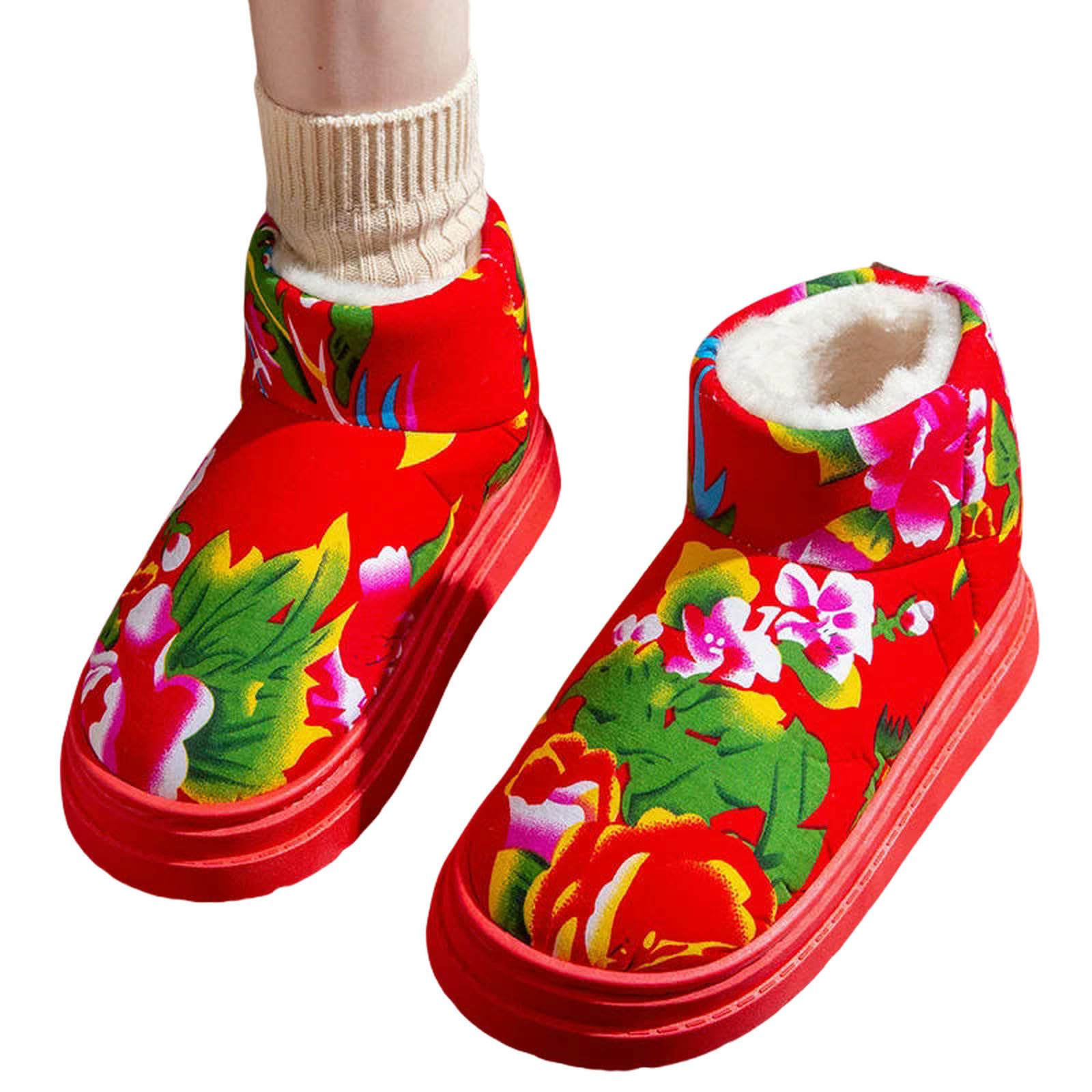 Pantuflas Zapatillas De Invierno para Mujer, Zapatos Informales Plataforma Interior Y Exterior, Botines Deslizantes, Suaves Cálidos-rojo-38-39