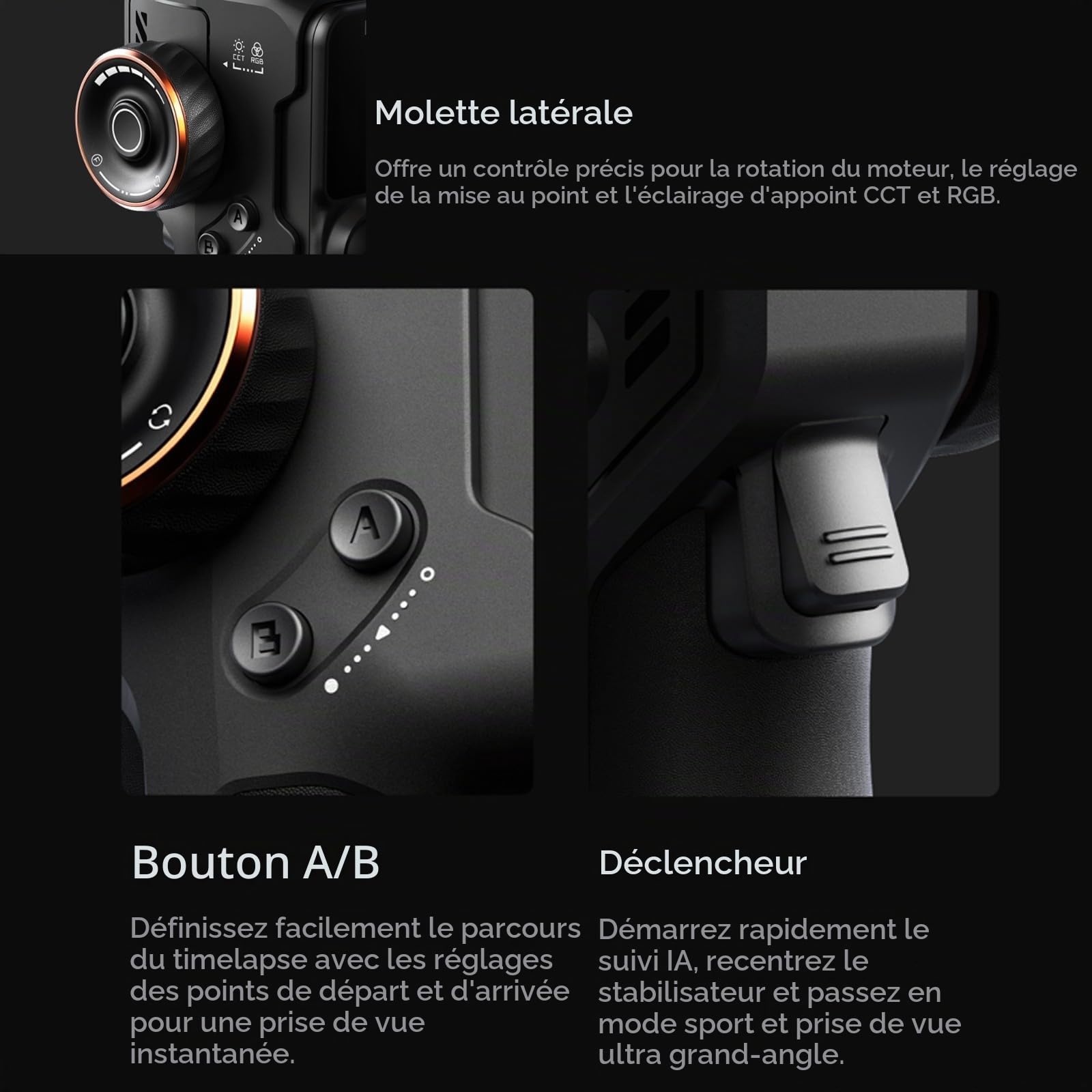 Hohem iSteady M7 Kit Gimbal Stabilisateur pour Smartphone, 3 Axes, Compatible avec iPhone et Android, Inclut une Tige d'Extension de 193 mm et une Lumière de Remplissage Réglable CCT et RVB