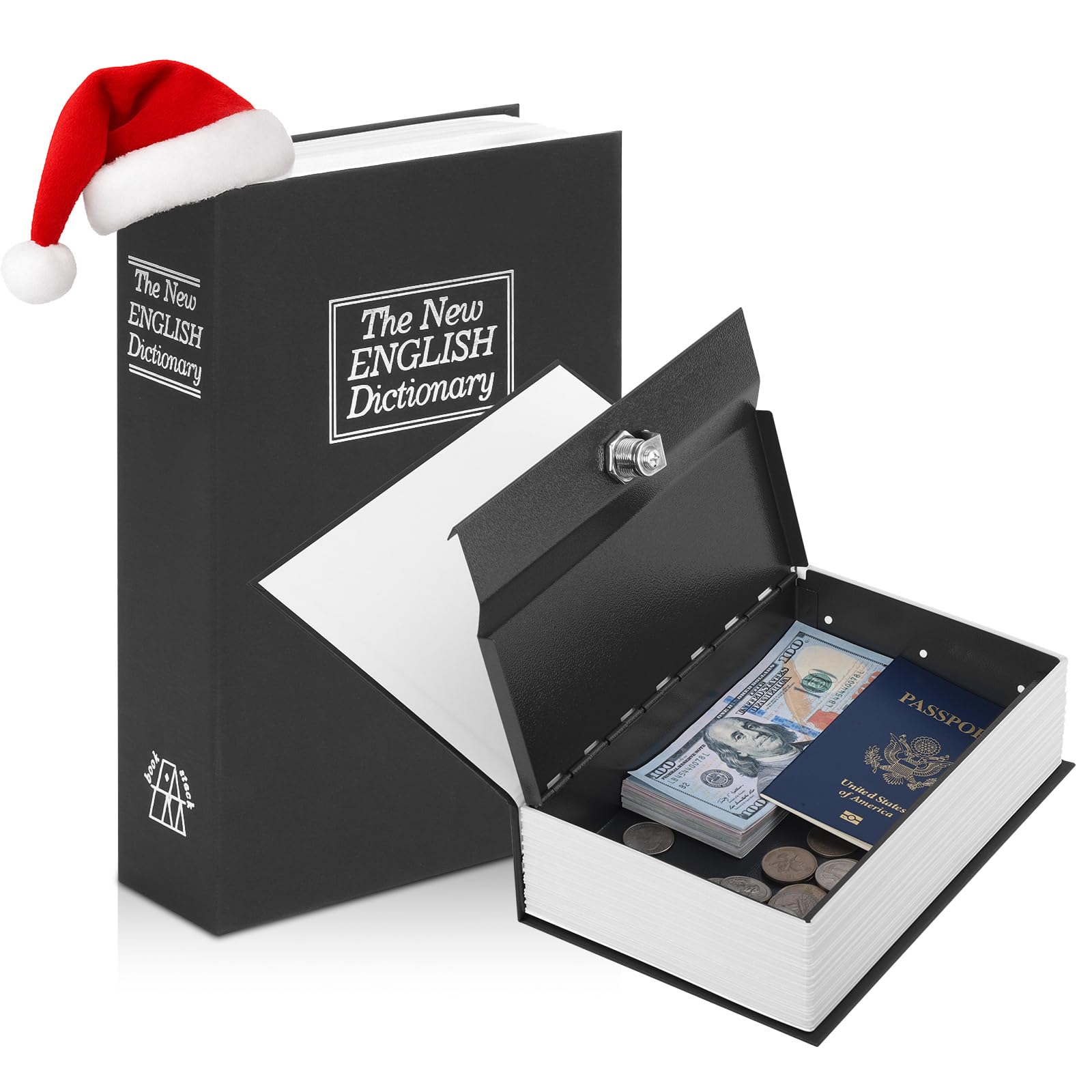 KYODOLED Diversion Book Safe with Key Lock, Secret Metal Lock Box, Collection, Money Hiding Box, 9.5" x 6.2" x 2.2", Black Large