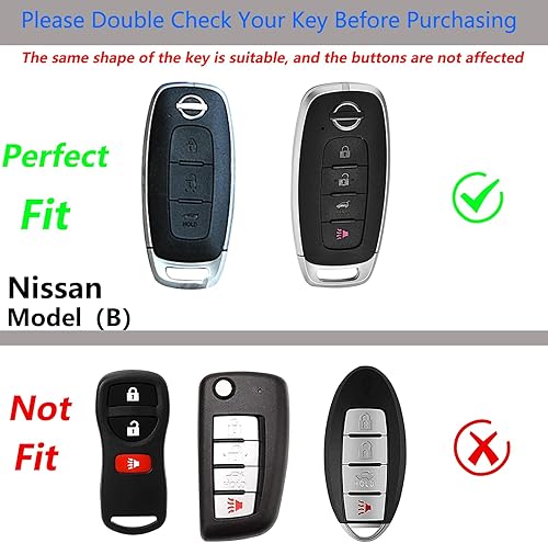 Miniatura 2 de Funda para llavero Nissan con llavero, funda de protección de aleación de zinc de fibra de carbono real compatible con Pathfinder Rogue Key Shell