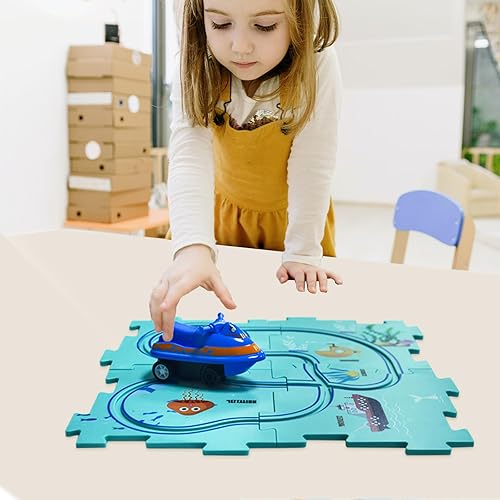 Miniatura 27 de Regalo de cumpleaños para niño de 4 años: set de pista de autos Puzzle Racer con mapa de carretera. Juguete de pista de autos y rompecabezas ideal