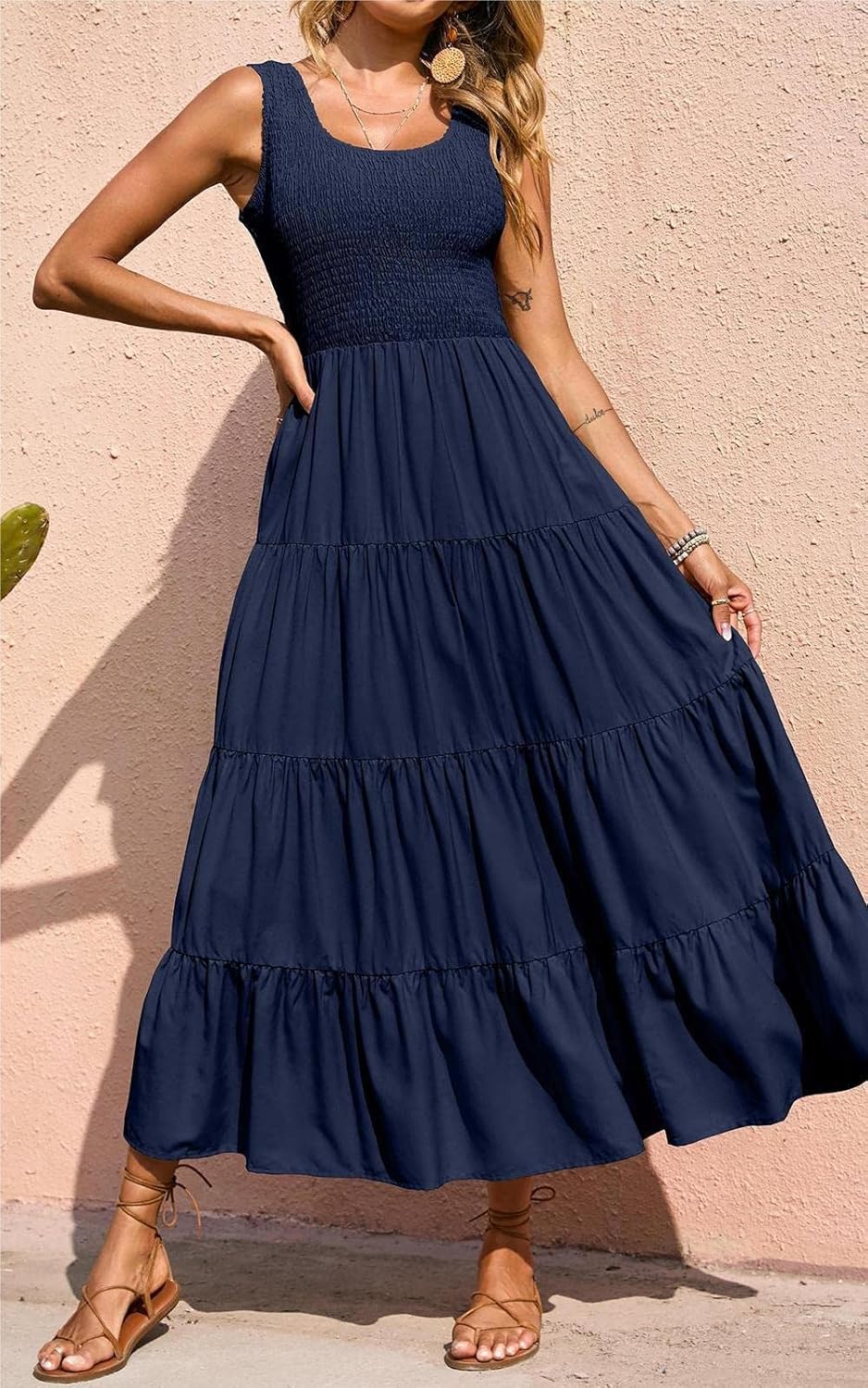 PRETTYGARDEN Women's 2026 Casual Loose Plain Maxi Sundress Smocked Tank Dress Sleeveless Spring Beach Tiered Long Dresses - Image 2