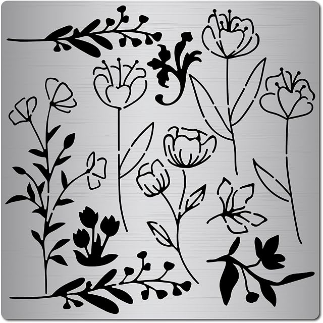 GORGECRAFT 6.3 Inch Flower Metal Stencil Flower Leaves Stencils Dies Cuts Stainless Steel Floral Painting Reusable Templates Journal Tool for Painting, Wood Burning, Pyrography and Engraving