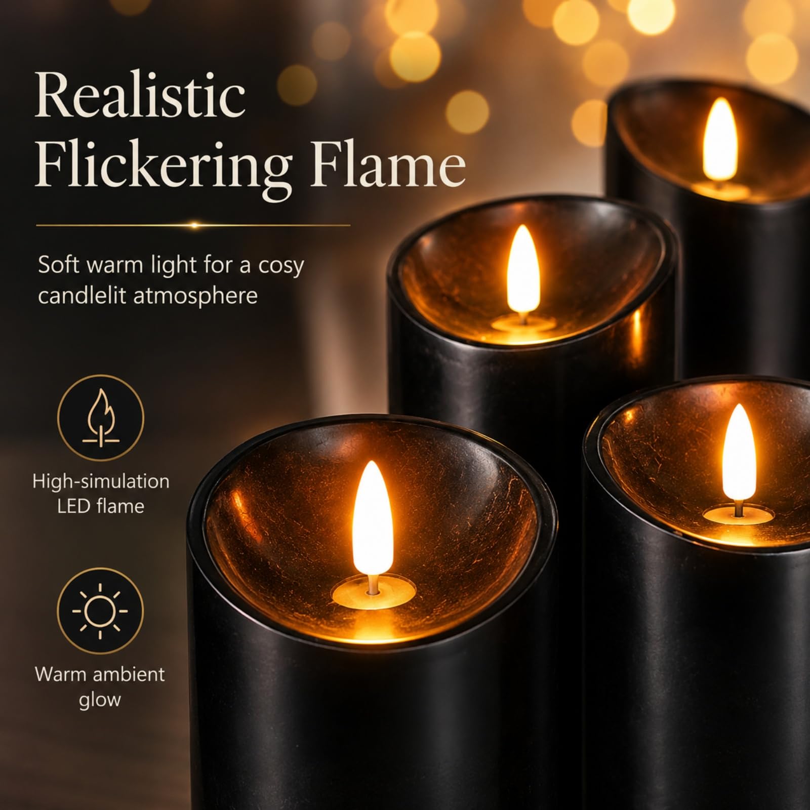 Mateju 12 Pezzi Candele LED Fiamma Oscillante con Telecomando e Timer, Candele LED Decorative a Batteria Luci Senza Fiamma Lunghe per Interni Esterni Camera da Letto Sala (Nero)