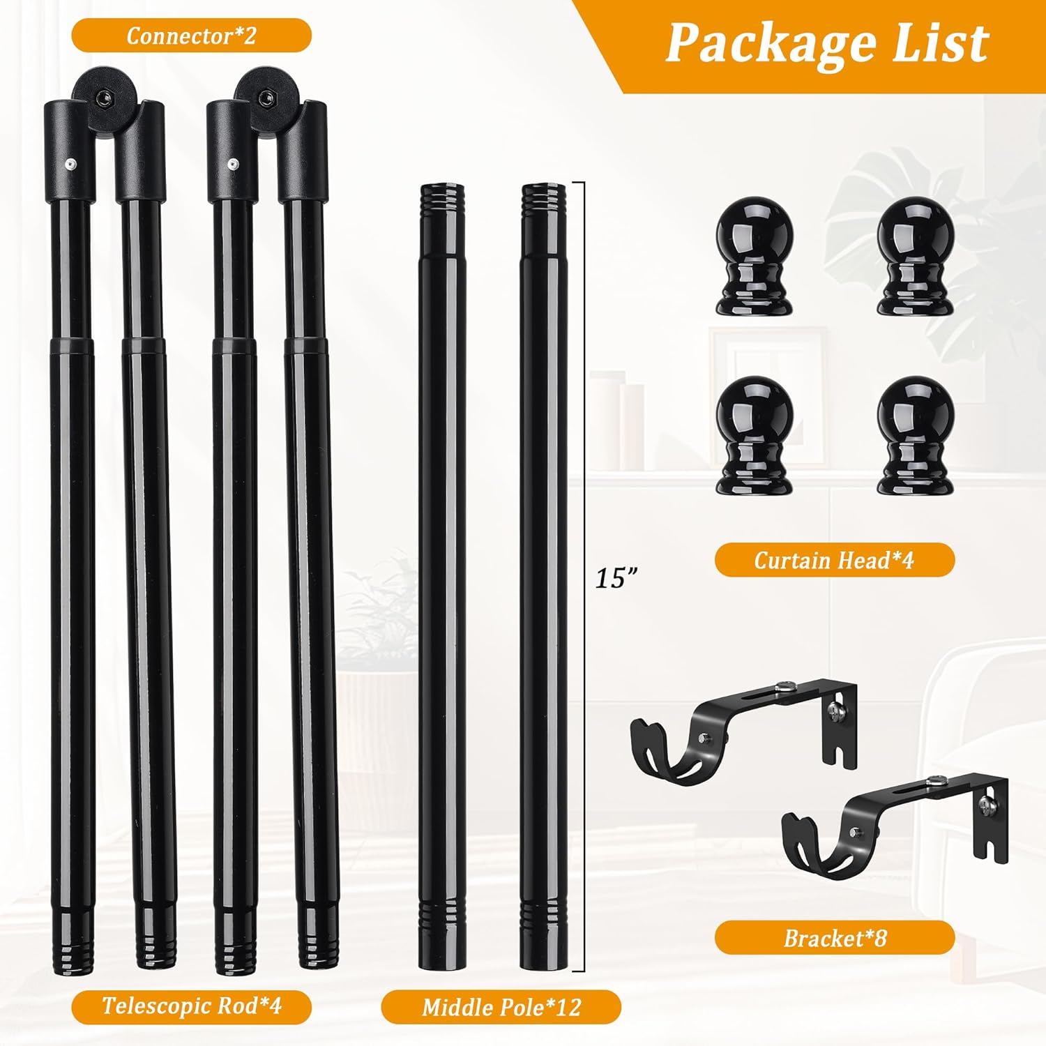 Corner Window Curtain Rods, L Shape Heavy Duty Curved Curtain Rods for Corner Windows with Brackets, 30-136" Adjustable for Bedroom, Living Room, Dinging Room, Black, 2 Pack