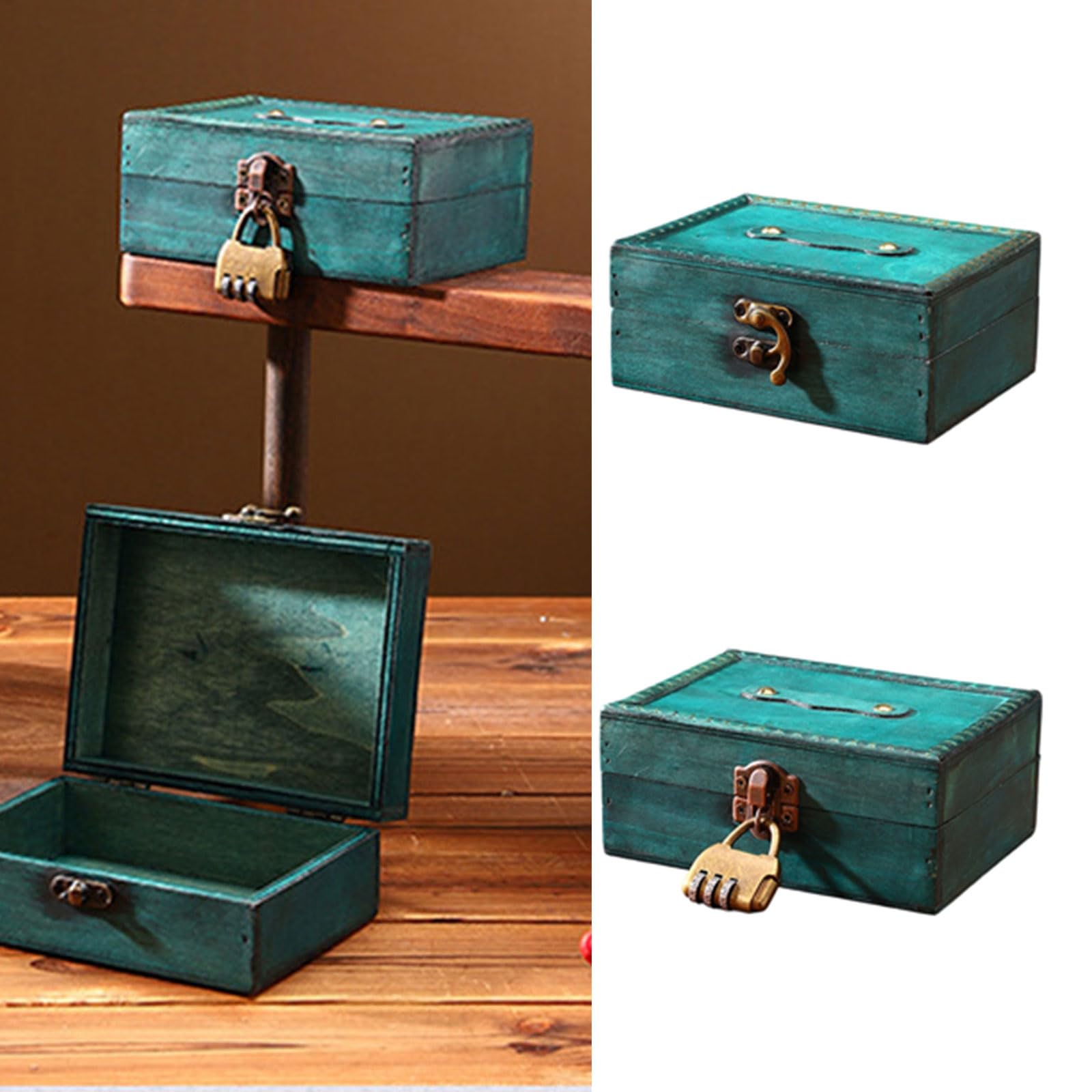 Caja de Almacenamiento de Joyas de Madera Antigua con Cerradura para decoración de la Oficina en hogar Soporte de Recuerdos en Cofre de Madera con Mecanismo de Cerradura Caja de Almacenamiento