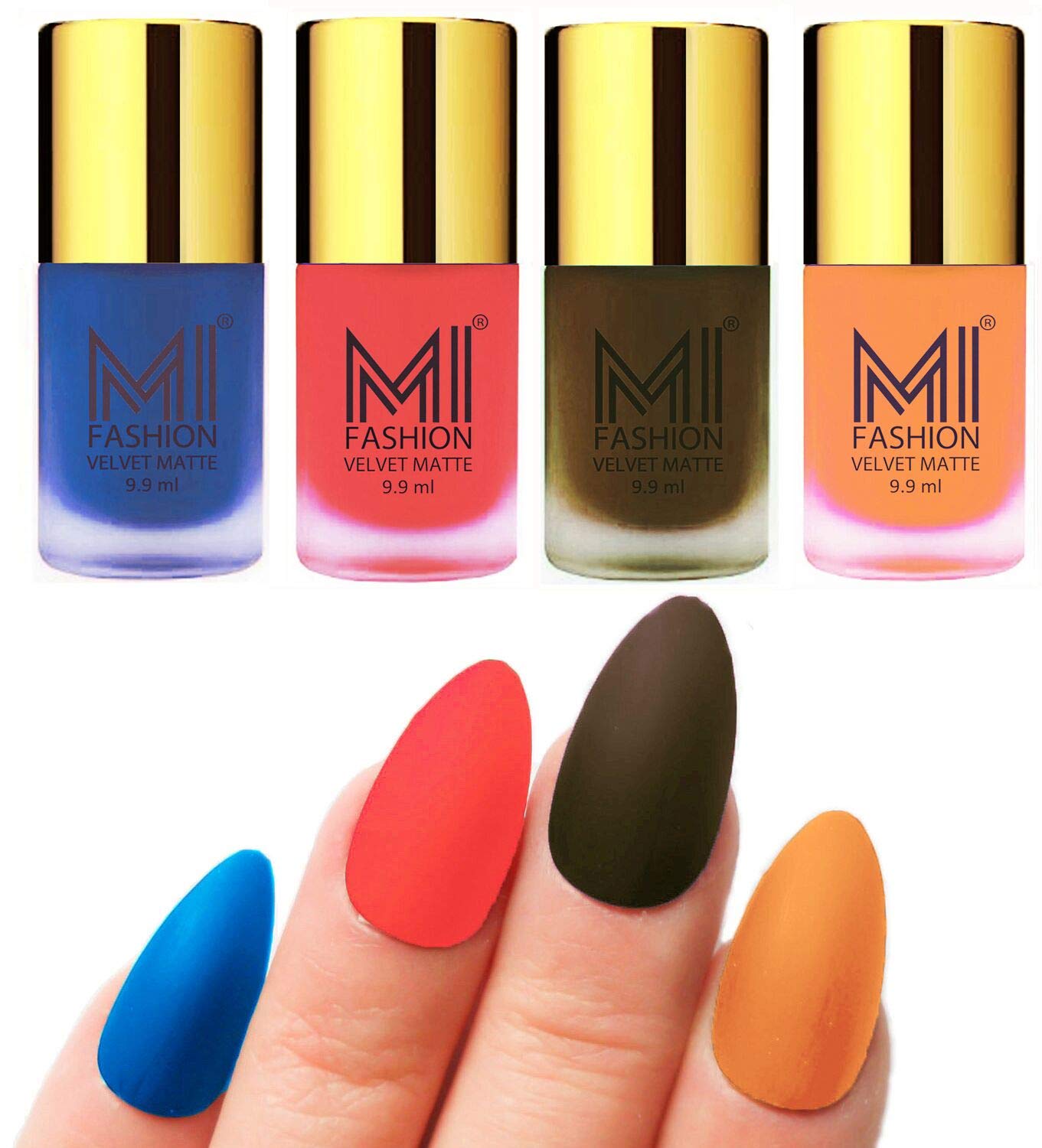 MI FASHION Velvet Matte Nail Polish Combo Pack Trendy And Stylish Colours 9.9ml Navy Blue, Neon Orange, Olive Brown, Saffron Orange (Pack-4)-image-28
