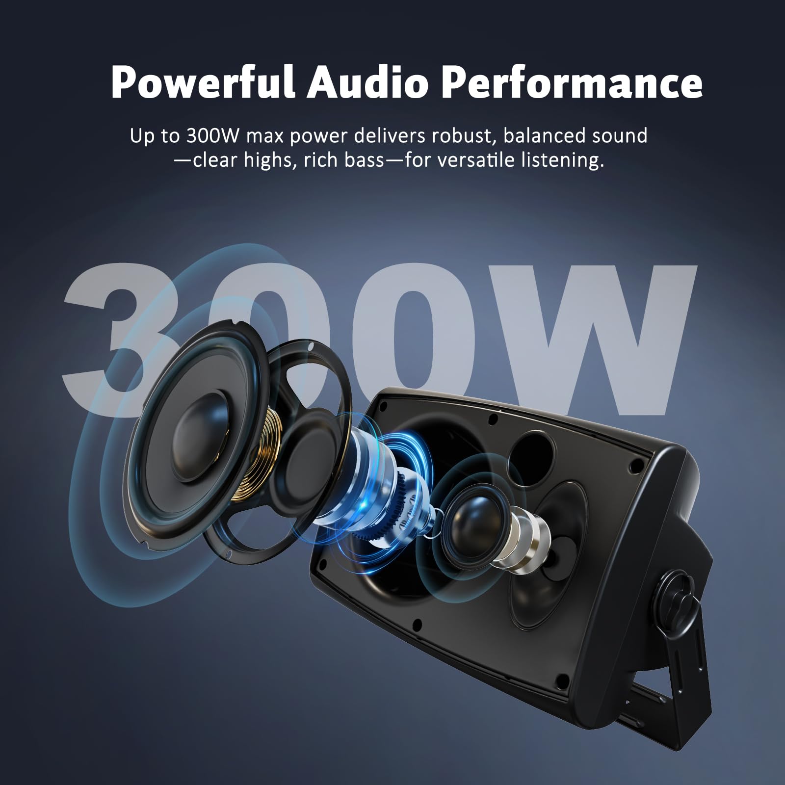 STUDIOFINIX 8-Zoll 600W Outdoor-Bluetooth-Lautsprecher, wasserdicht/kabelgebunden, wandmontierbar für Terrassen, Häuser, Poolbereiche, Decks, Hinterhöfe (Paar, schwarz)