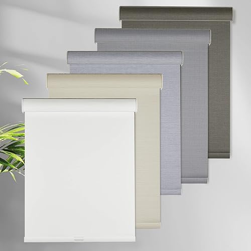 Persianas enrollables 100 % opacas sin cordones de tamaño personalizado para ventana, cortadas a medida, tela con textura, protección UV,