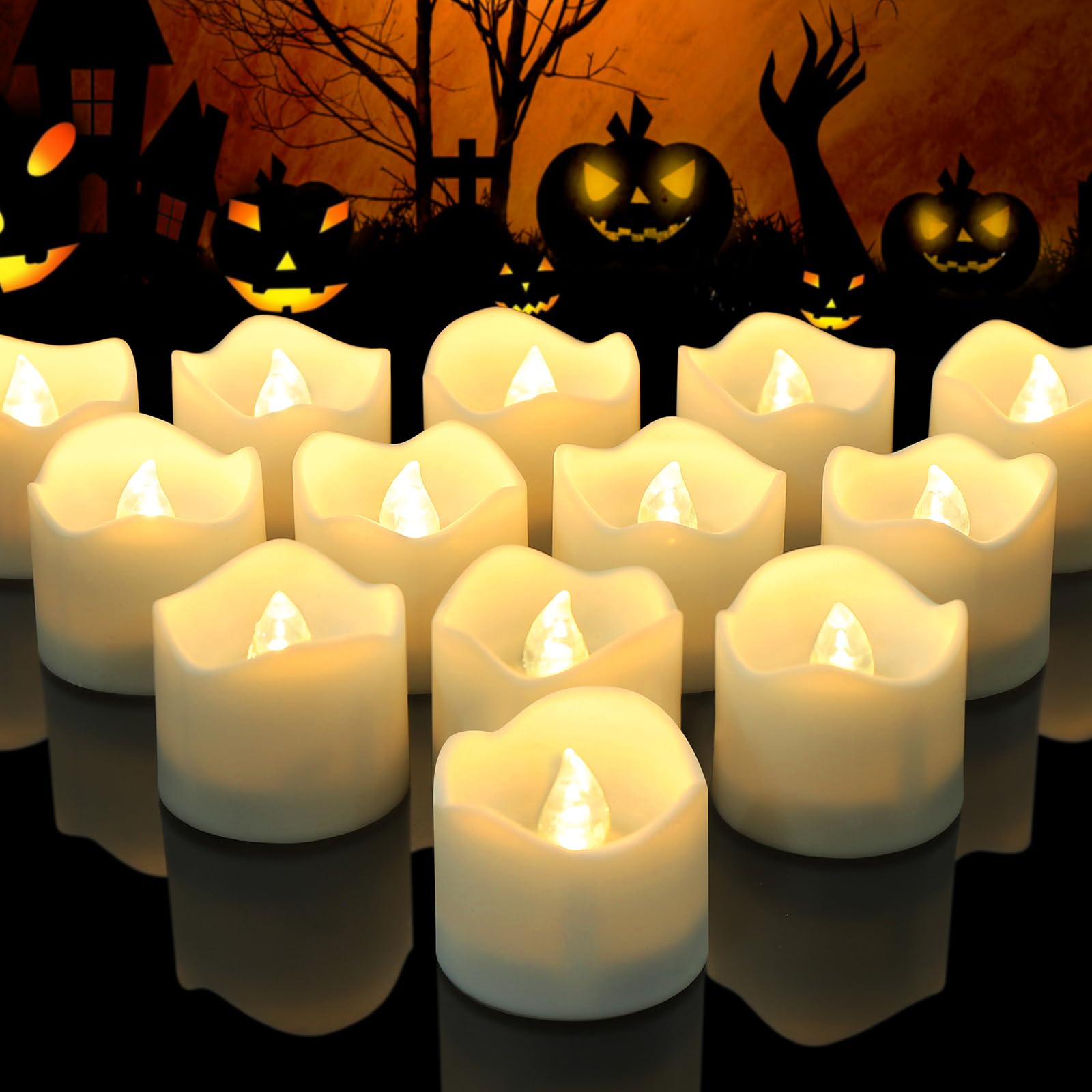 Topstone 12 szt. świeczek bezpłomieniowych z ciepłym białym timerem, zasilane bateryjnie, 6 h włączony 18 h wyłączony timer wbudowany, świece wotywne na Halloween, Boże Narodzenie, ślub, dekoracja