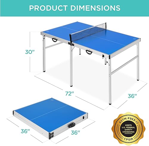 Miniatura 7 de Best Choice Products Juego de mesa de ping pong portátil de 6 x 3 pies, tenis de mesa plegable para interiores y exteriores para sala de recreo con