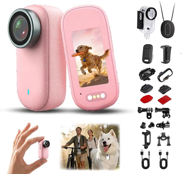 4K Mini Caméra du corps avec audio, petite caméra portable à la poitrine avec portrait et mode large, parfait pour la maison, le travail, la sécurité et l'enregistrement extérieur(Pink-64GB)