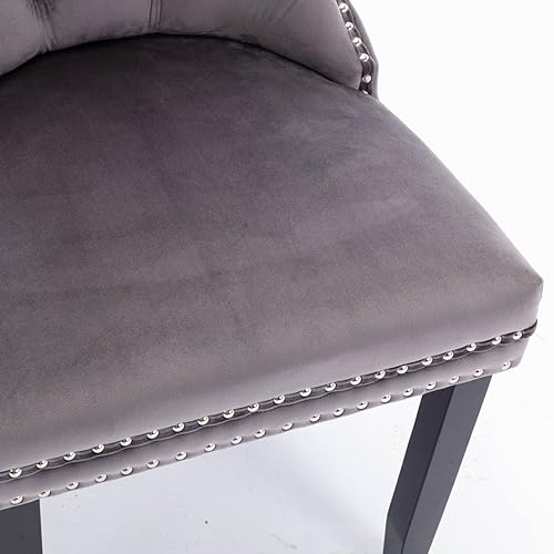 Miniatura 5 de Silla de comedor, cómoda silla de comedor tapizada de terciopelo, altura del asiento de 20 pulgadas, patas de madera maciza, patas de clavo, sillas