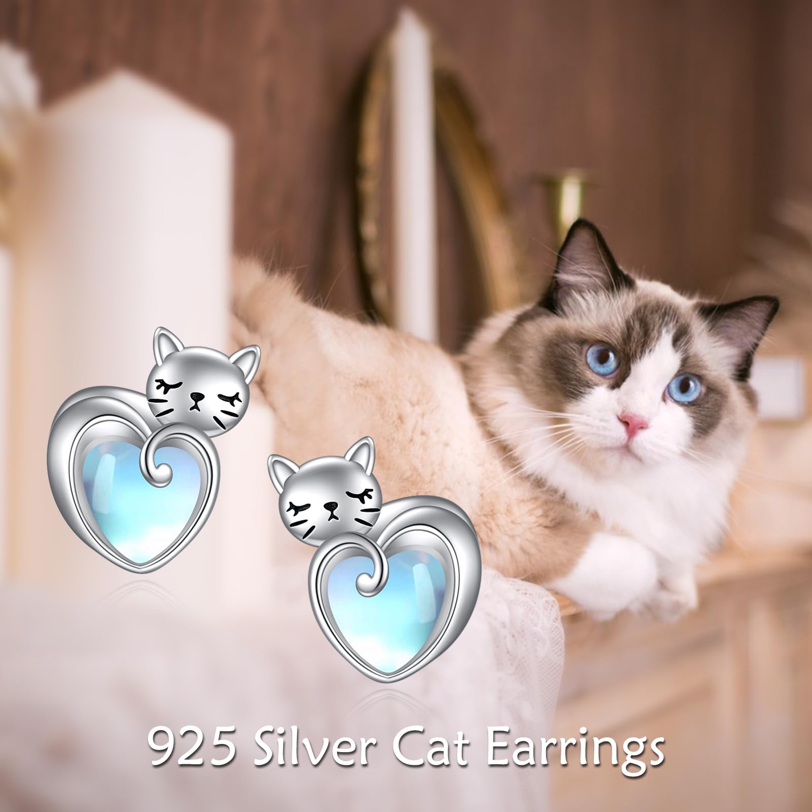 Orecchini con pietra di luna per donne e ragazze, in argento Sterling 925, koala/gatto/gufo/mucca/pipipistrello/maiale, idea regalo per gioielli con pietra di luna