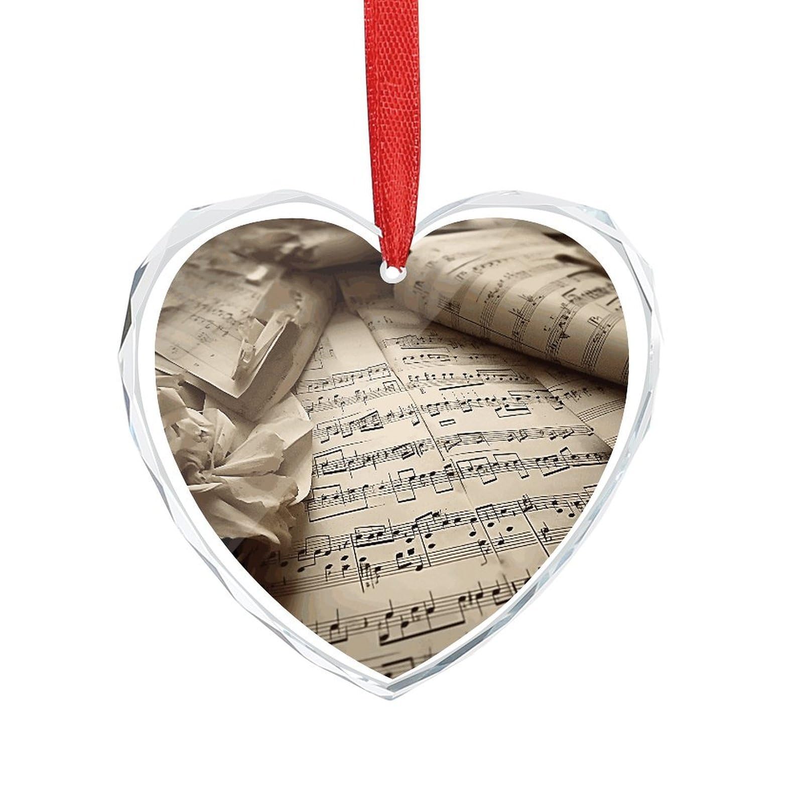 3" Heart Ornament - Crystal Glass Xmas Tree Decor, Sheet Music Christmas Ornaments Romantic Hanging Decoration for Christmas Tree, Fireplace, Valentine's Gift