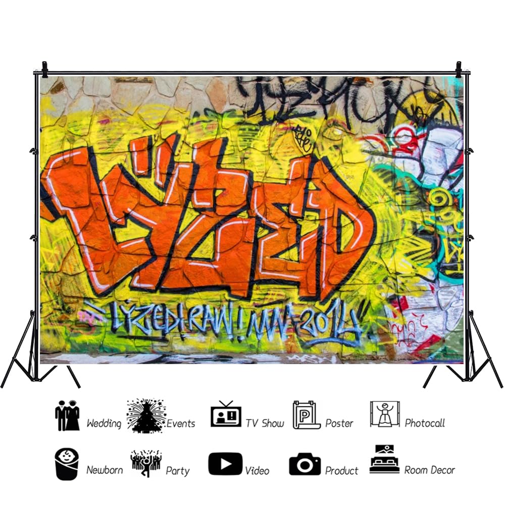 12x8ft Bunte Stadt Allee Polyester Hintergrund Straße Graffiti Wand Fotografie Hintergrund Farbe Farbe Splash Hintergründe für Punk Musik Rock Konzert Party Dekor Foto Stand Props