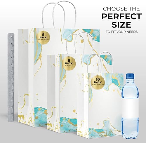 Miniatura 3 de Paquete de 5 bolsas de regalo de diseño con asas, varios tamaños y colores, bonitas bolsas de regalo de lujo, bolsas de bienvenida de boda, regalo