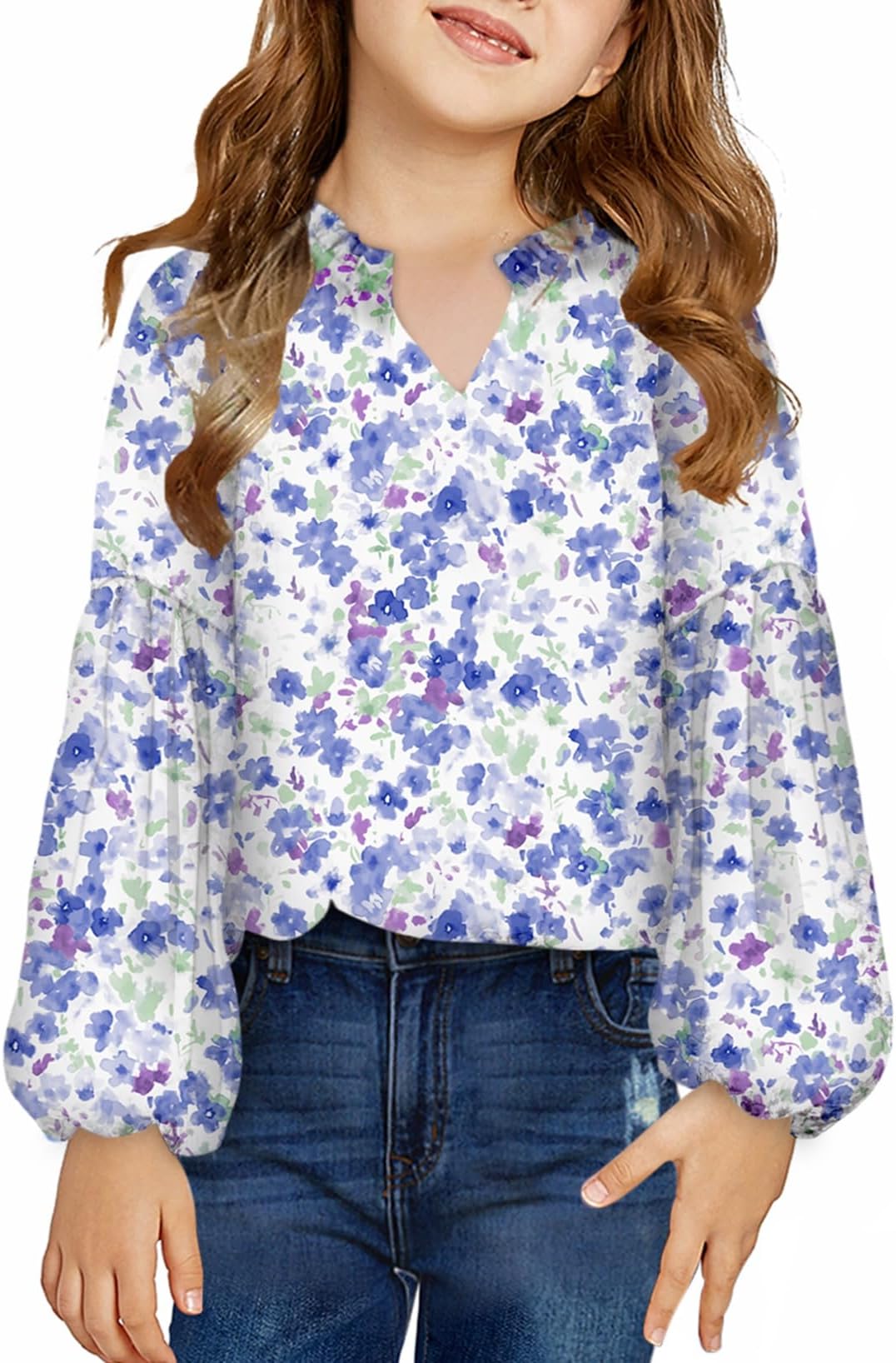 blibean Girl Flower Bell Sleeve Blouse Floral Fall Tops 4-15 Years