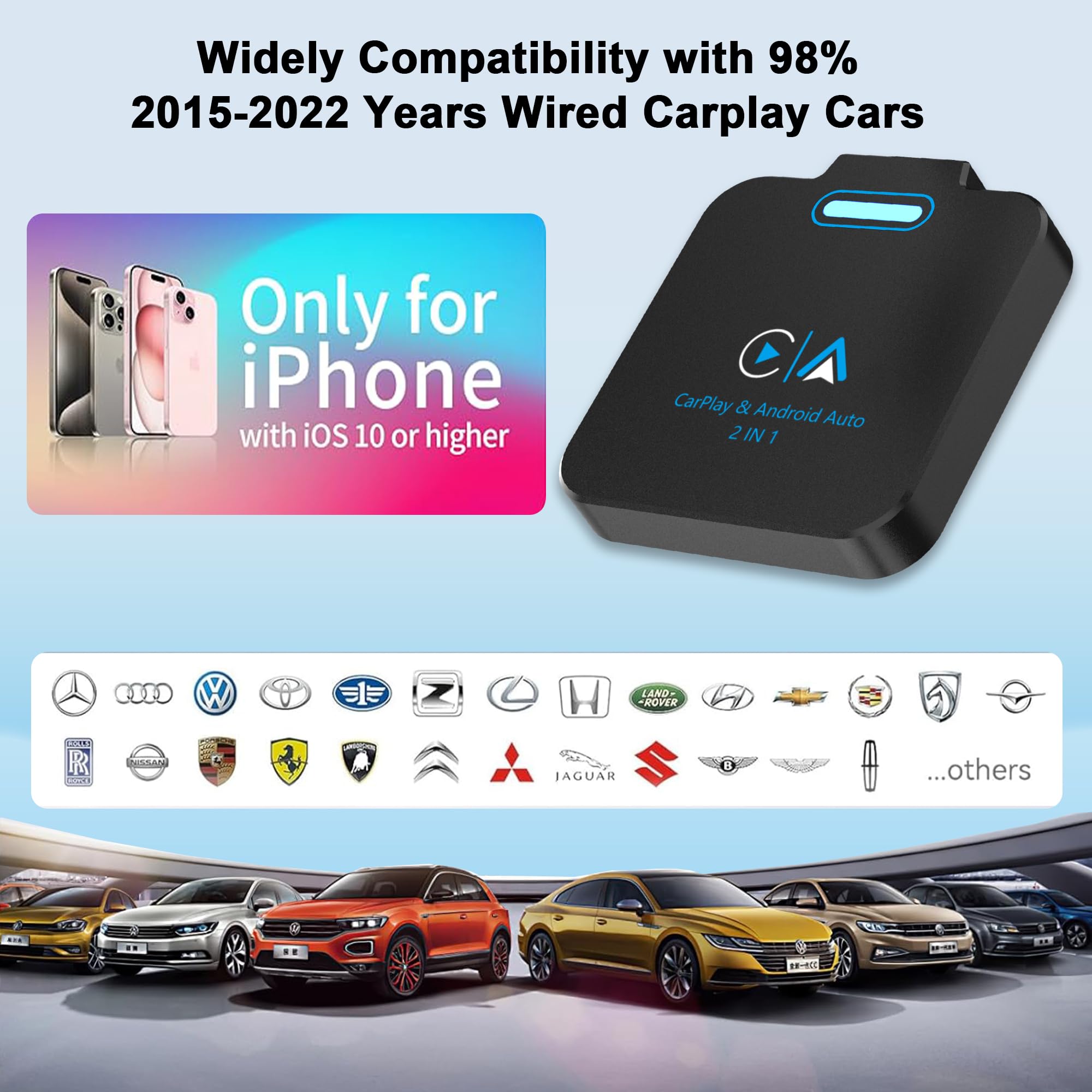 2 in 1 Wireless CarPlay Adapter voor Nissan Qashqai 2016 2017 2018 2019, Converteren Van Bekabeld Naar Draadloos, Android Auto, Plug Play, Geen Vertraging,Black