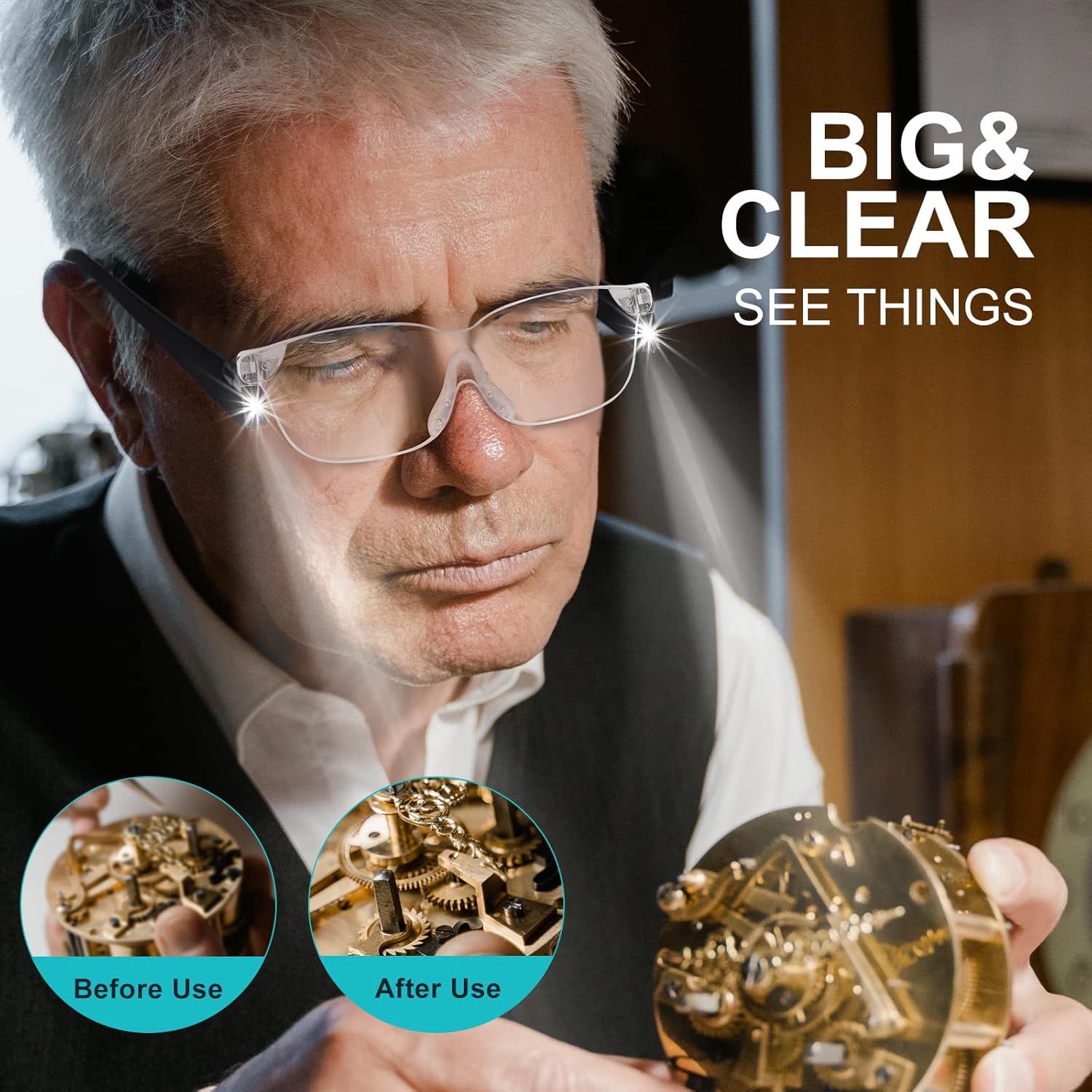 SKYWAY Magnifying Glass with Light, 1.6X Wearable LED Lighted