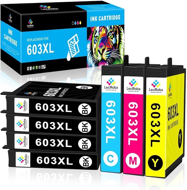 LeciRoba 603XL Ink Cartridge Replacement for Epson 603 603XL Ink Cartridge for Epson XP-2100 XP-2150 XP-3100 XP-3150 XP-4100 XP-4150 XP-4155 Workforce WF-2810 WF-2820 WF-2840 WF-2870 Printer(7 PACK)