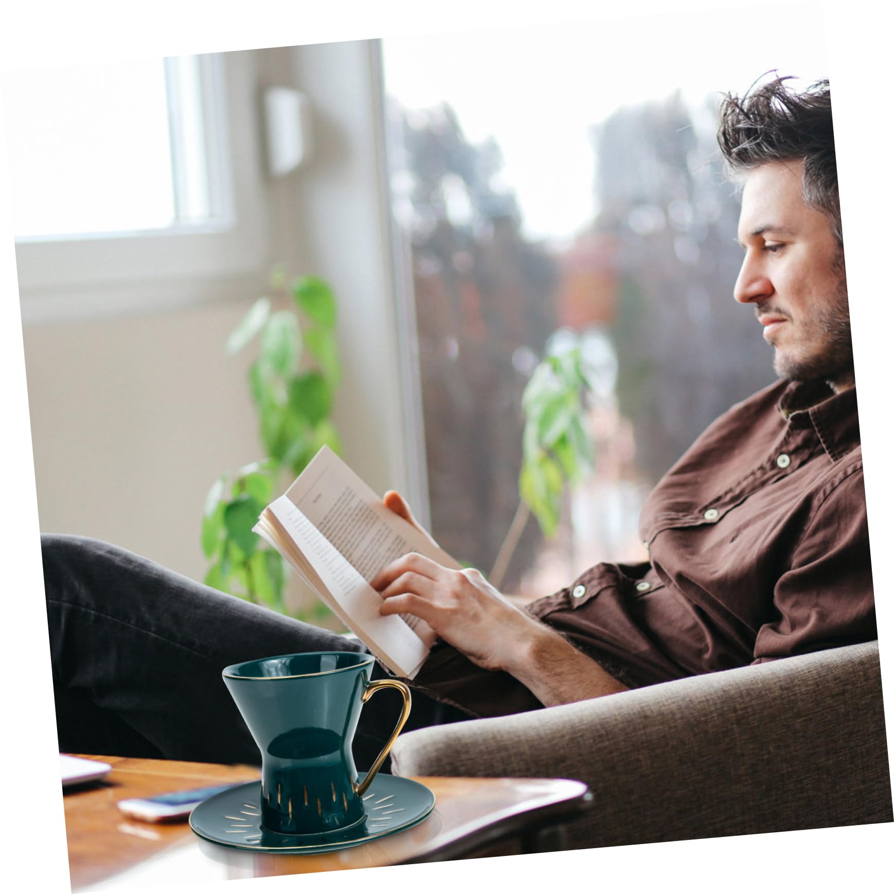 3 Sets Pour over Kaffeetasse Espresso-Tasse Keramik-Kaffeetasse und Untertasse, Kaffeetasse mit weißer Untertasse mit Goldrand, Espressotassen und Untertassen, Bürokeramik, gut aussehende