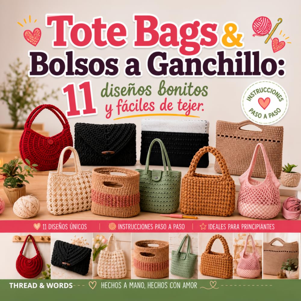 Tote Bags & Bolsos a Ganchillo: Libro de patrones modernos de crochet paso a paso: Diseños fáciles de bolsos de mano, bandoleras y bolsas de tela tejidas a ganchillo para principiantes y expertos.