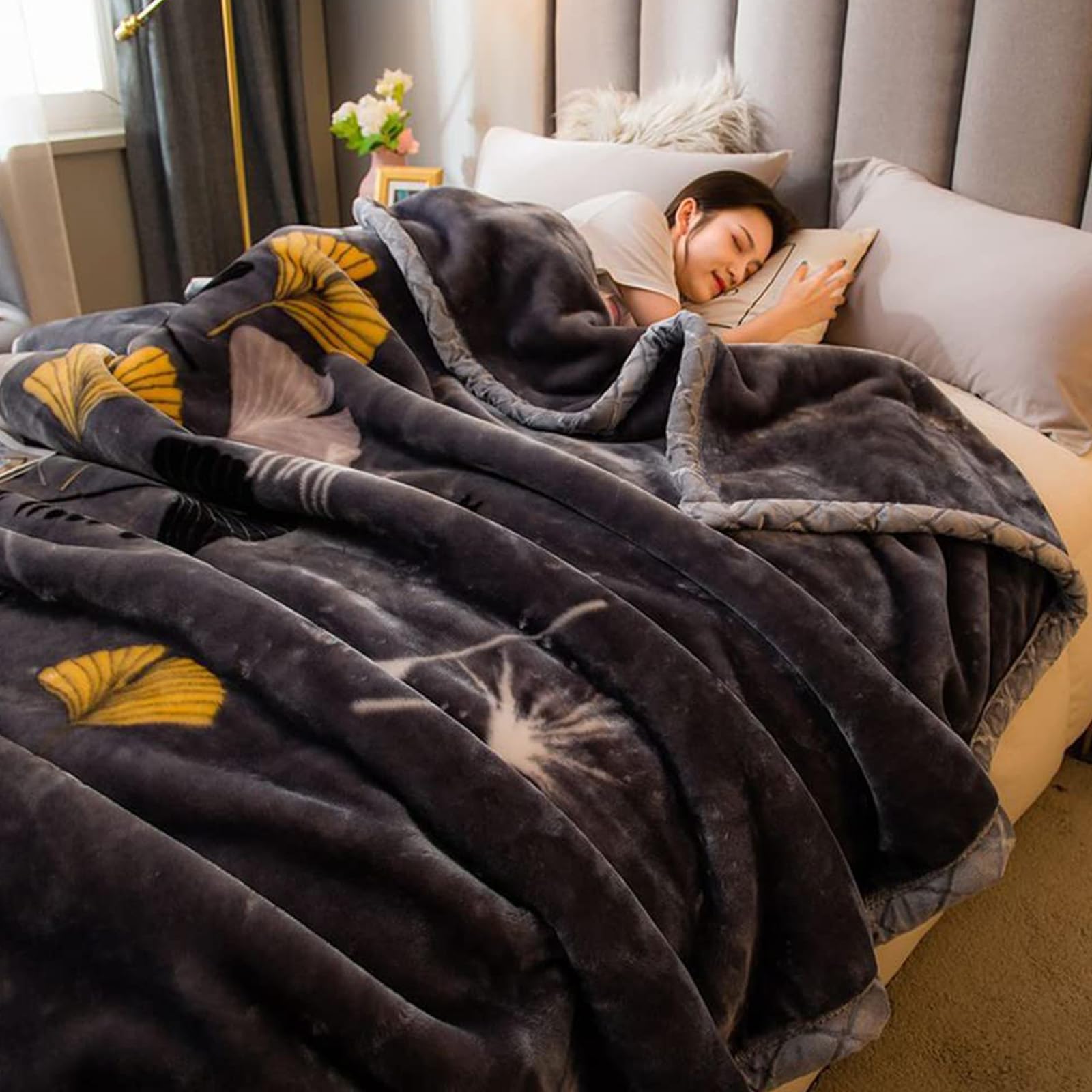 Thick Warm Fleece Blanket for Winter, Heavy Korean Style Mink Blanket, Reversible Printed Raschel Blankets, Super Soft, Embossing Pattern F 59x79in/150x200cm 2.5kg