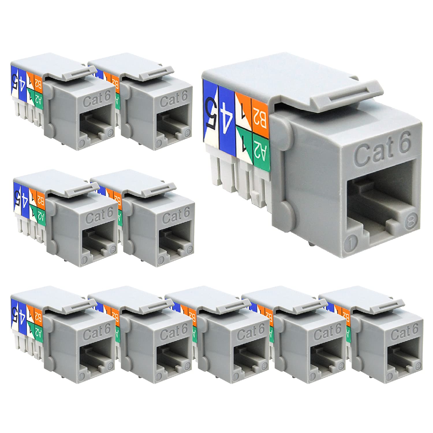 Beszin Cat.6 RJ45 110 Type Keystone Jack (10-Pack, Gray)