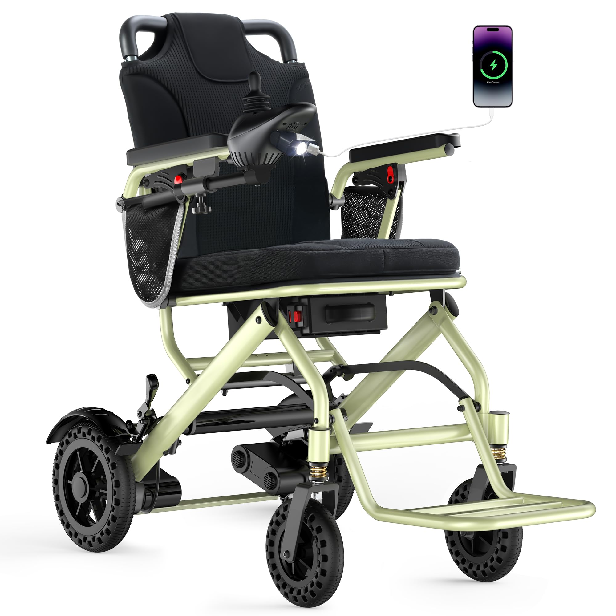 Fauteuil Roulant Électrique Pliable 15 kg, Autonomie 24 km, Charge Max 150 kg, Moteur 360 W, Léger et Compact, pour Adultes et Personnes Âgées, Voyage en Avion, Frein Électromagnétique