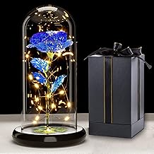 Touloube Galaxy Rose for Her, Light Up Rose Flowers, Artificial Flower Rose Gift for Women Mom Wife Lover Daughter, Rose Flower in Glass Dome Present for Wedding, Birthday, Anniversary
