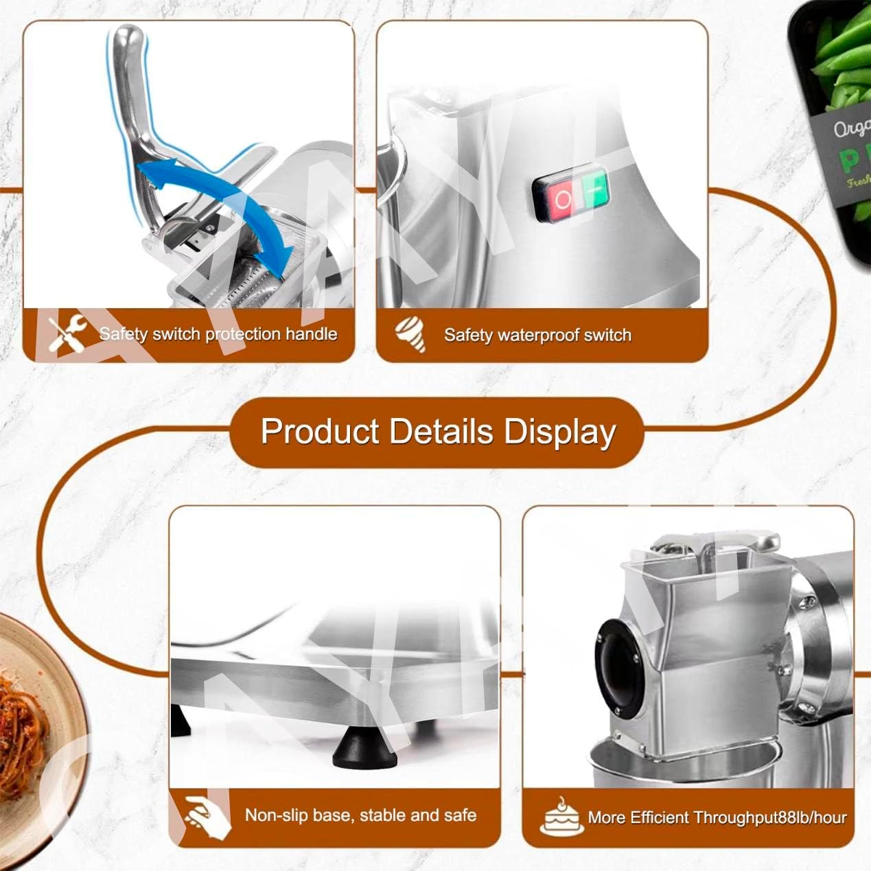 550W Stainless Steel Commercial Electric Cheese Grater, 40 Kg/H Cheese Butter Bread Food Grinder, Diner Heavy Duty Food Shredder, for Cheese, Butter, Cheese